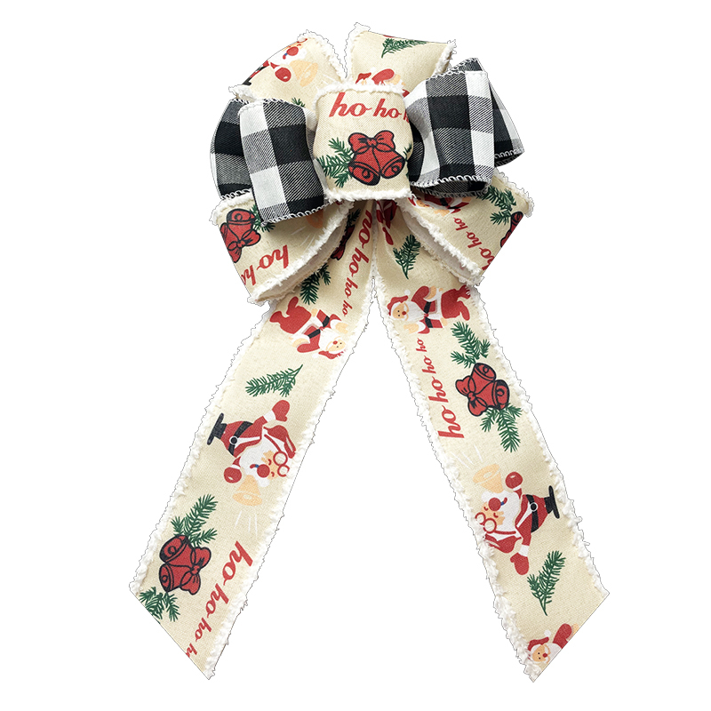 Wired White & Black Plaid Christmas Santa Burlap Bows