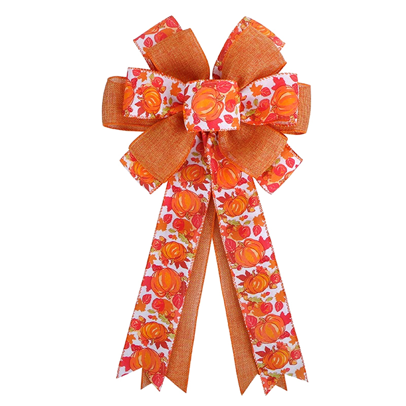 Autumn Pumpkin Burlap Bows Thanksgiving Ribbon Swag Bows