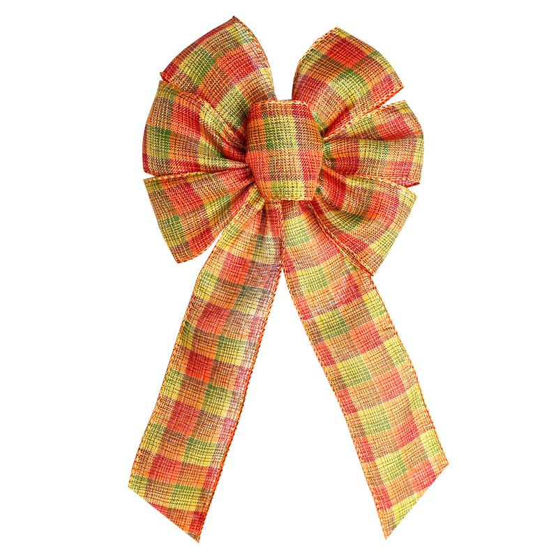 Fall Wreath Bow Orange Buffalo Plaid Bow Fall Thanksgiving Wreath Gift Bow