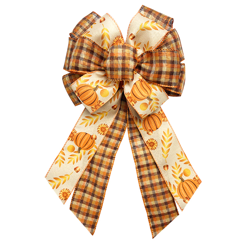 Fall Wreath Classic Buffalo Plaid Pumpkin Multi layered Thanksgiving Bow