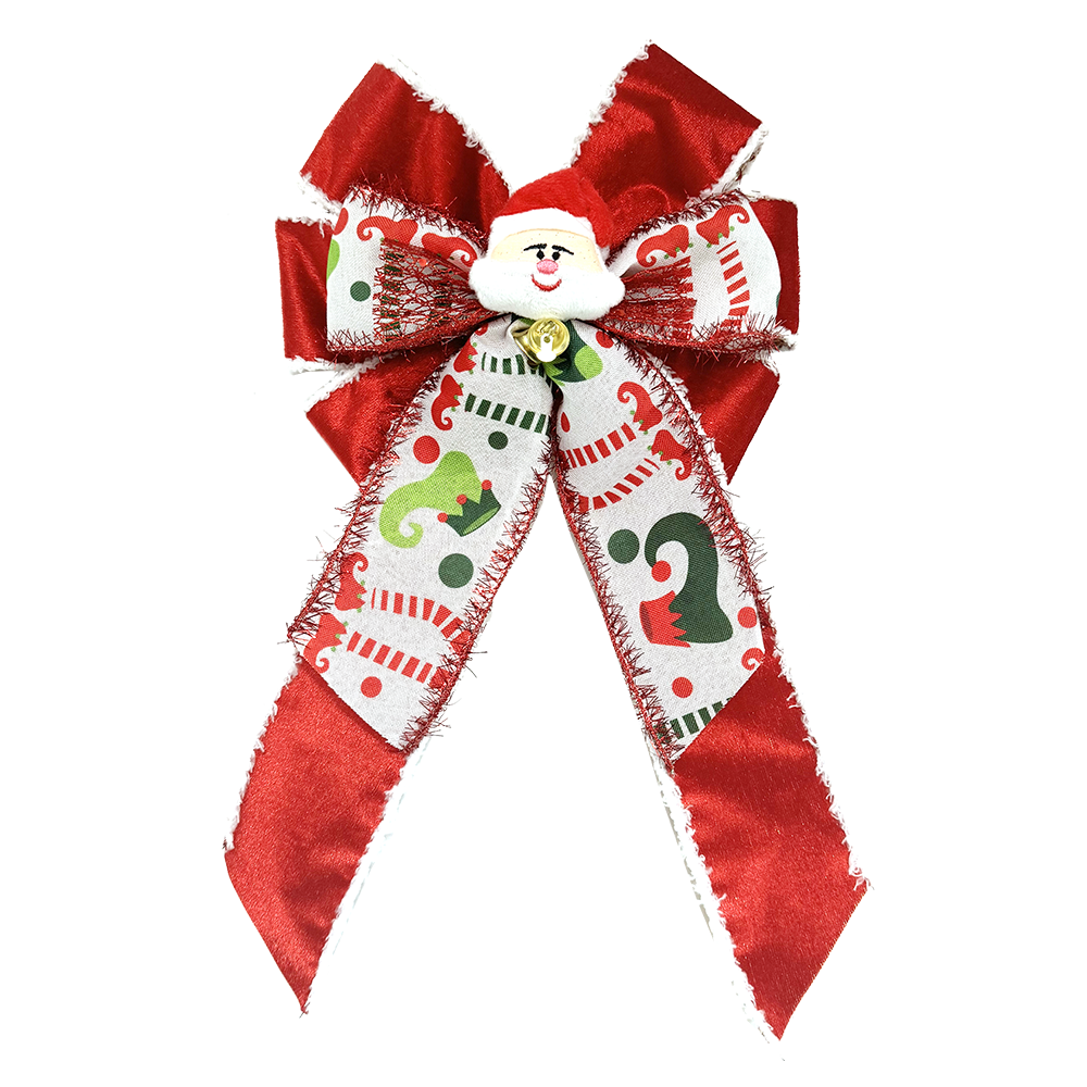 Festive Handmade Satin Christmas Bow with Santa Design