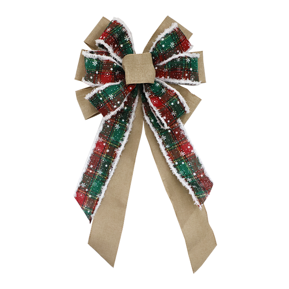 Festive Plaid Christmas Rustic Holiday Burlap Bow Handmade Christmas Bows for Holiday Decor