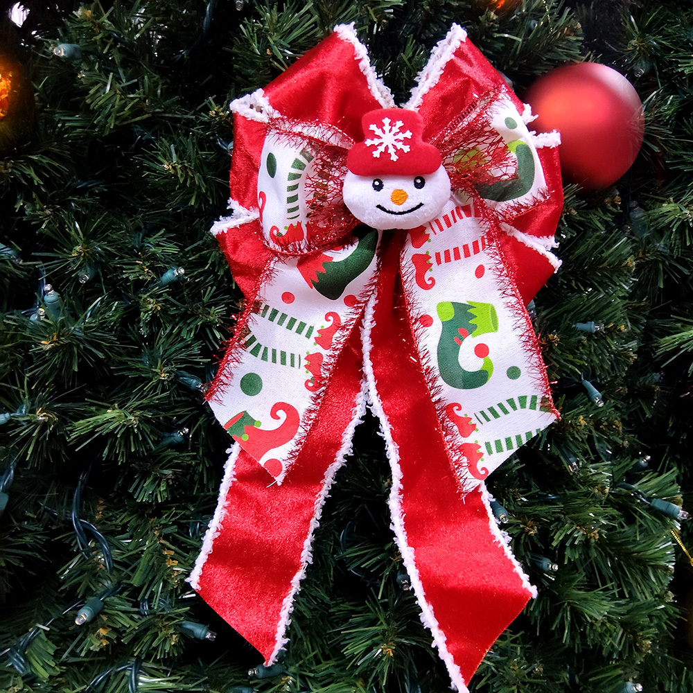Festive Handmade Satin Christmas Bow with Santa Design