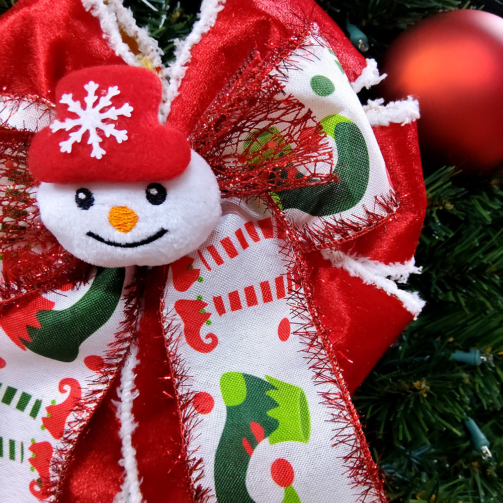Festive Handmade Satin Christmas Bow with Santa Design