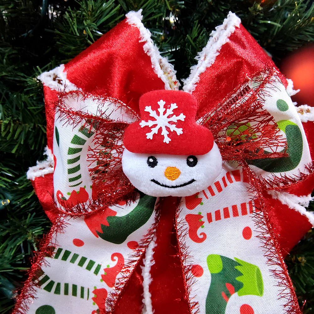 Festive Handmade Satin Christmas Bow with Santa Design