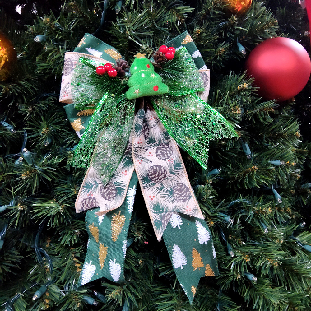 Handmade Christmas Satin Bow with Pine Cone Accents