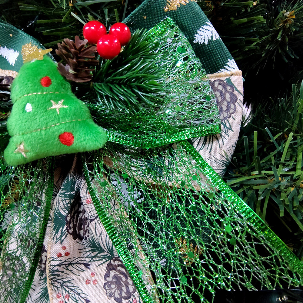 Handmade Christmas Satin Bow with Pine Cone Accents