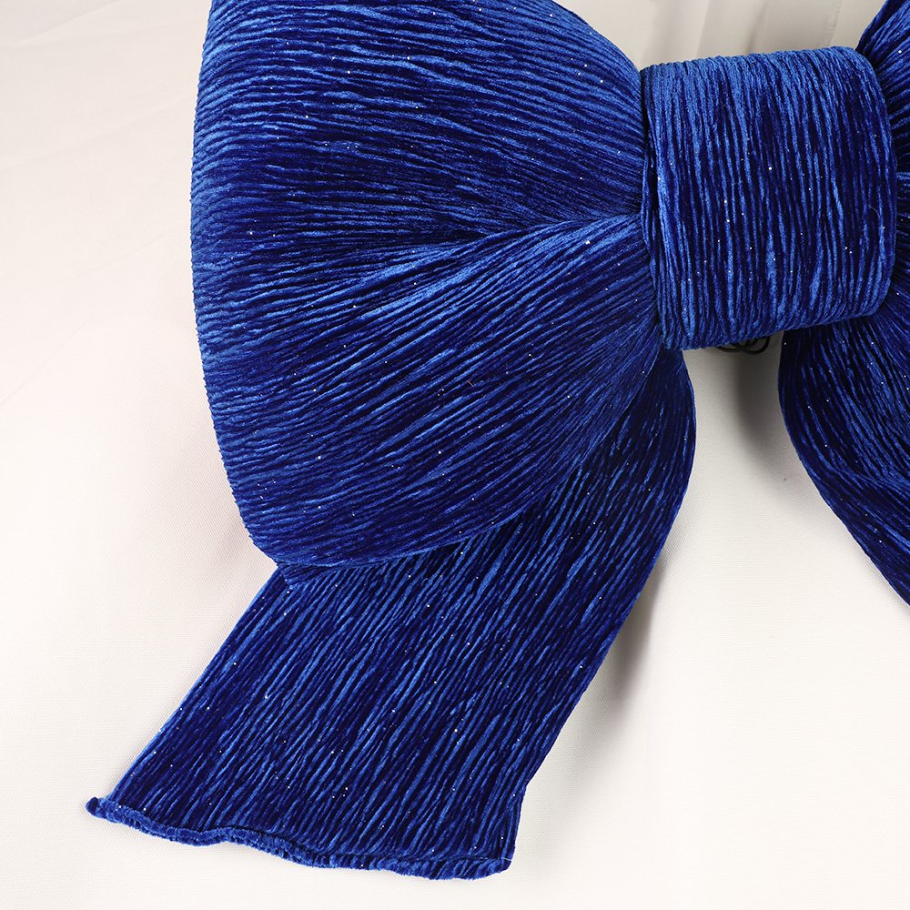 Navy Blue 24 in  2-Loop Blue Creped Velour Bow Elegant Blue Velvet Decorative Bow