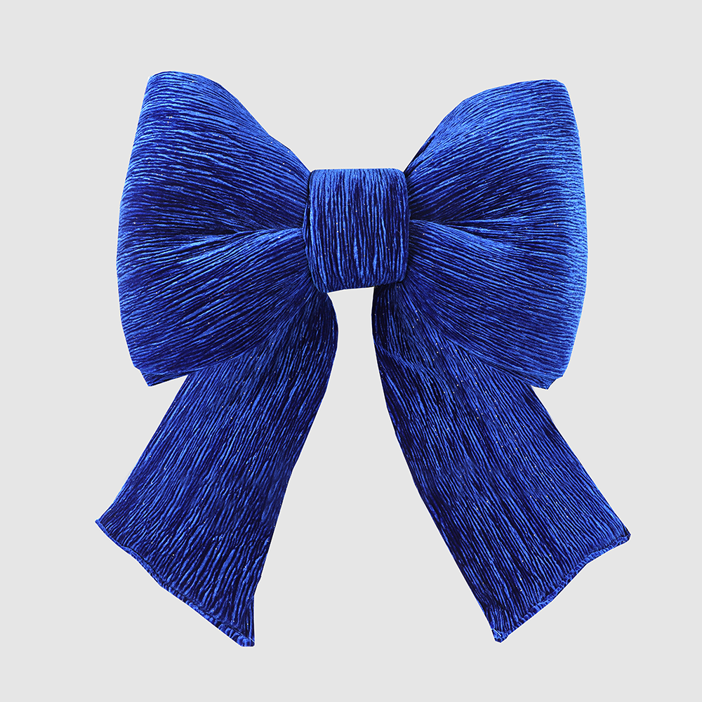 Navy Blue 24 in  2-Loop Blue Creped Velour Bow Elegant Blue Velvet Decorative Bow