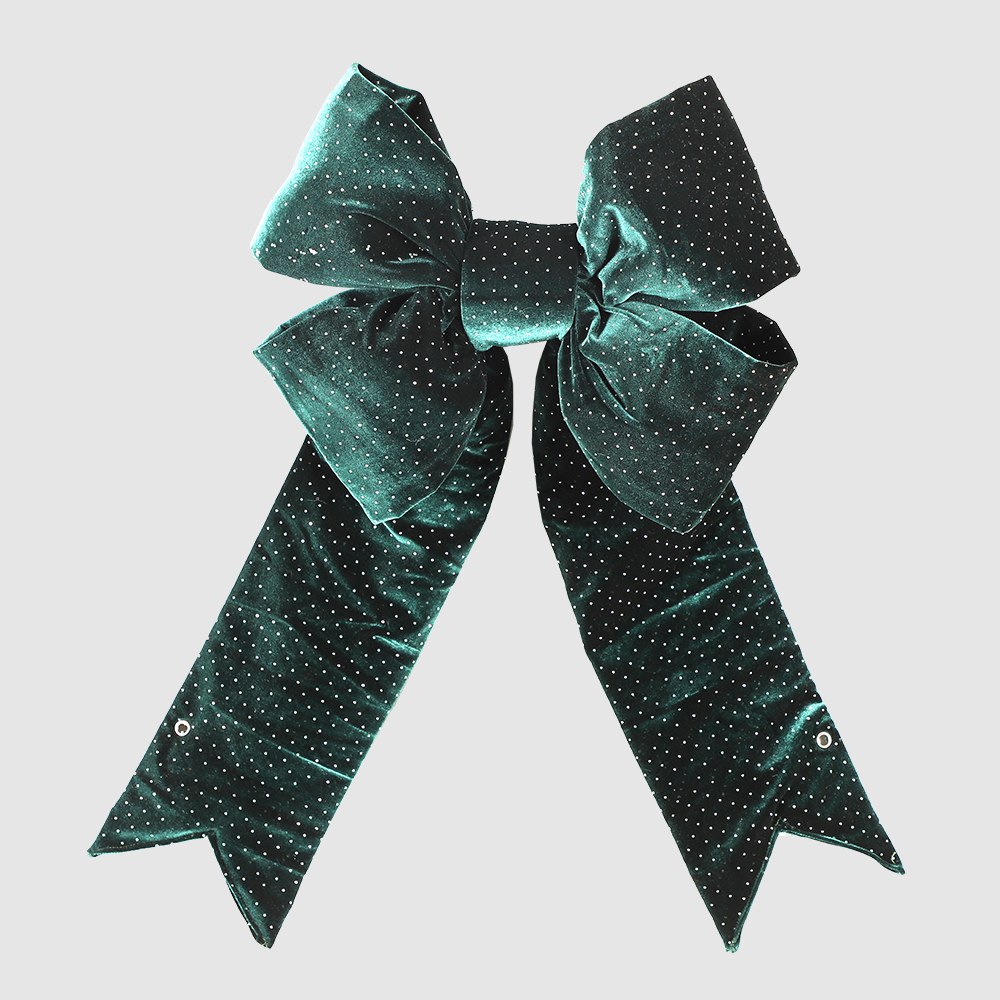 18in Green Diamante Velour Bow Elegant Polka Dot Green Velvet Decorative Bow