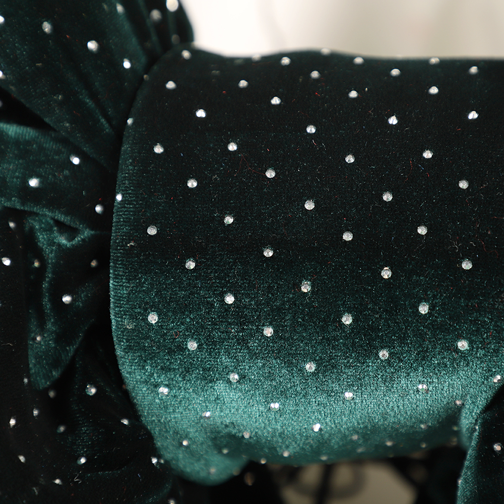 18in Green Diamante Velour Bow Elegant Polka Dot Green Velvet Decorative Bow