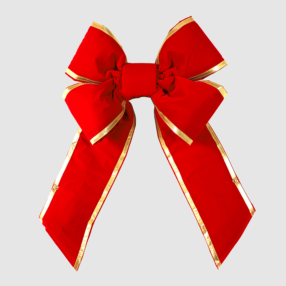 18in Red Velvet Structural Red Bow with Gold Trim Festive Holiday Bows for Decorations