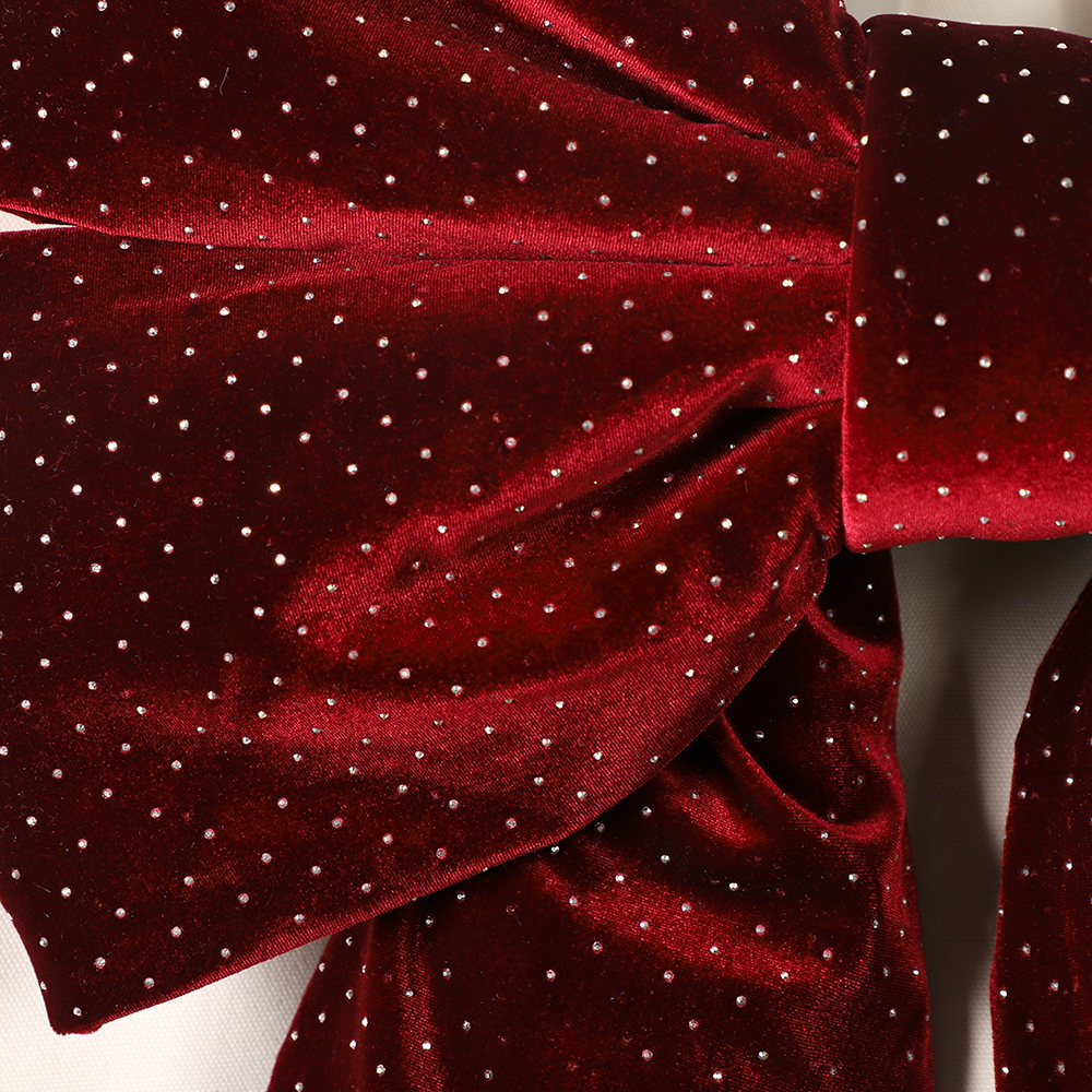 18in  Burgundy Diamante Velour Bow Elegant Polka Dot Green Velvet Decorative Bow