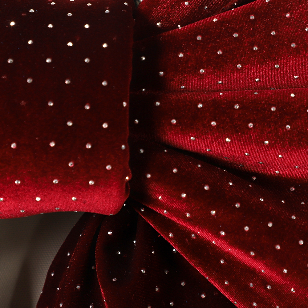 18in  Burgundy Diamante Velour Bow Elegant Polka Dot Green Velvet Decorative Bow
