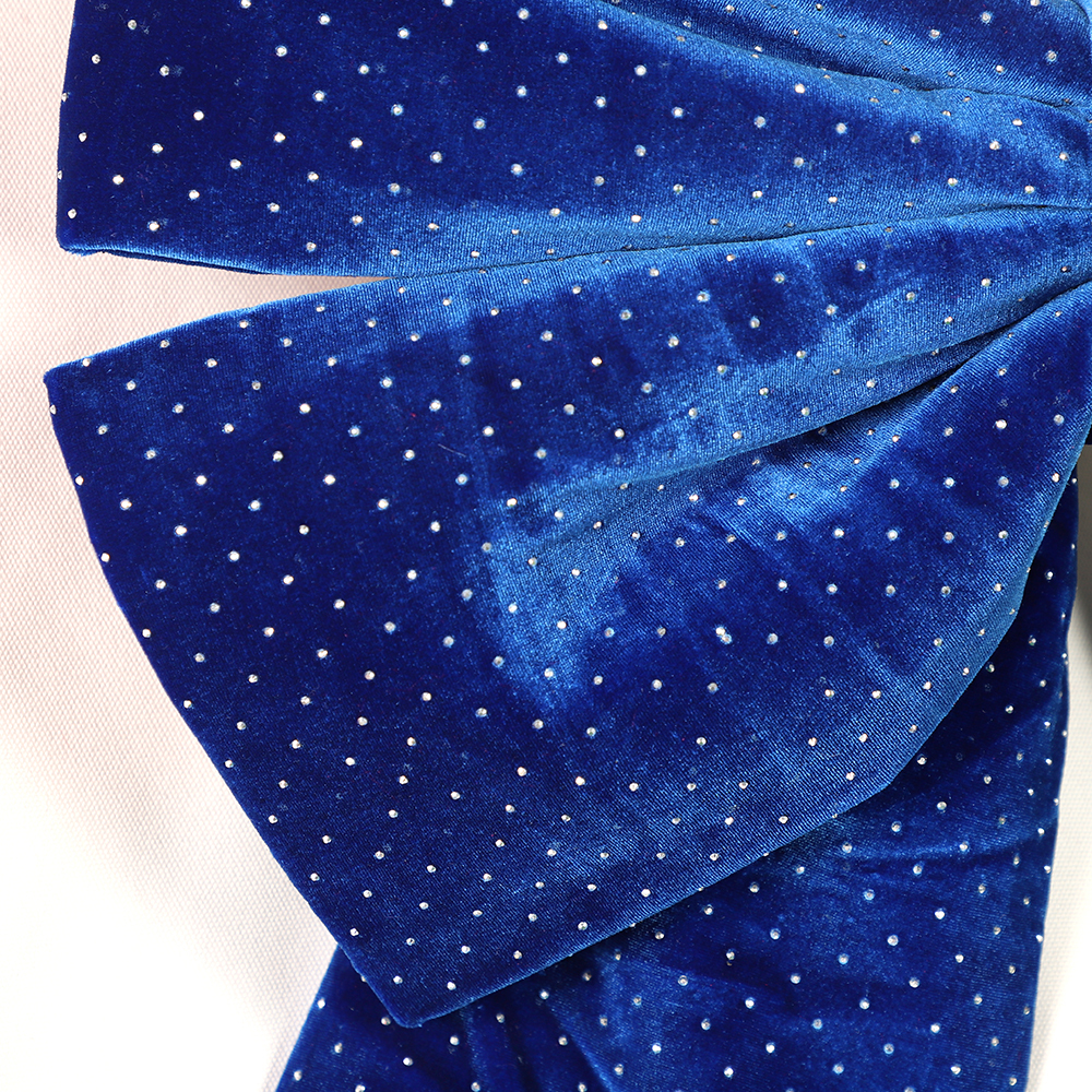 18in Navy Blue Diamante Velour Bow Elegant Polka Dot Green Velvet Decorative Bow