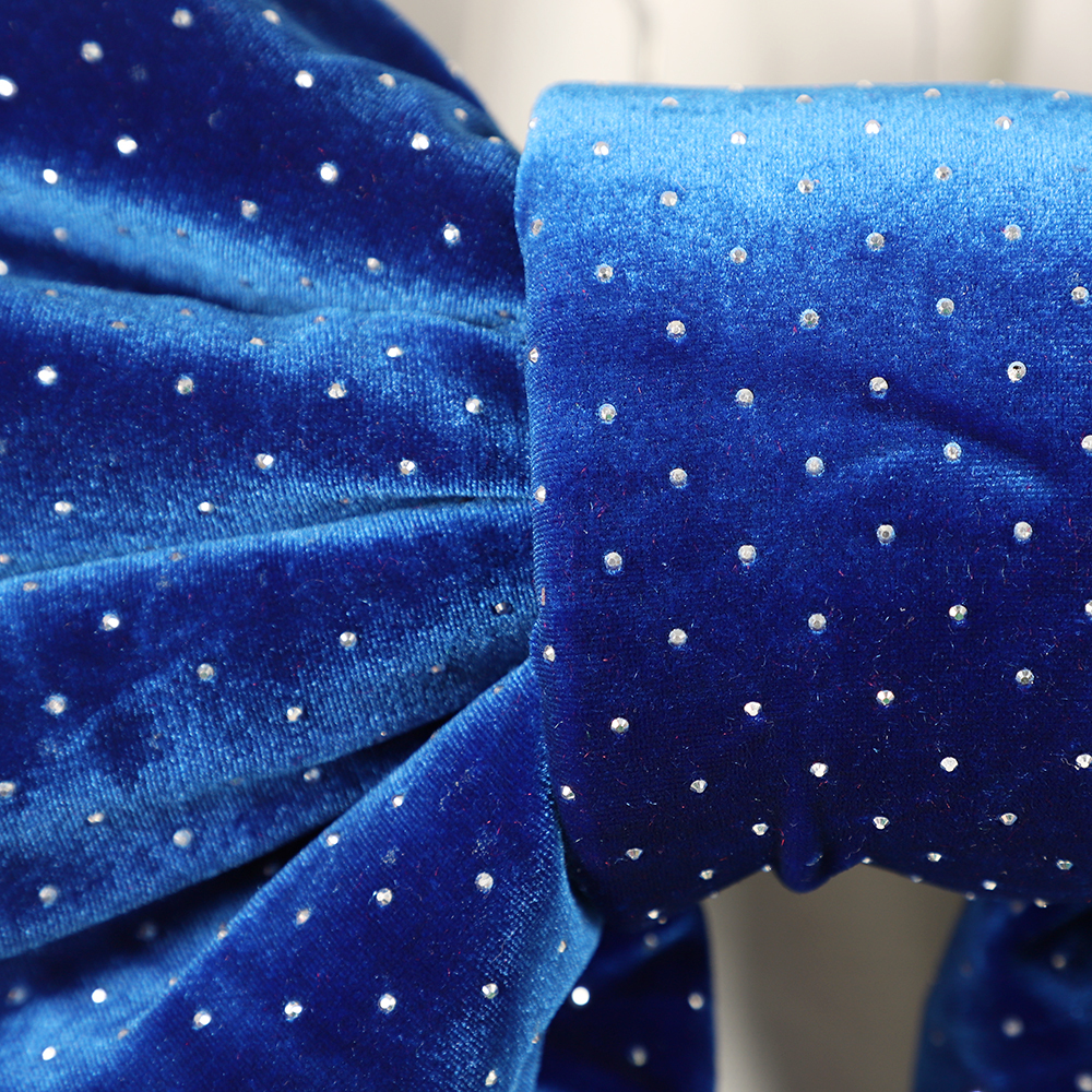 18in Navy Blue Diamante Velour Bow Elegant Polka Dot Green Velvet Decorative Bow
