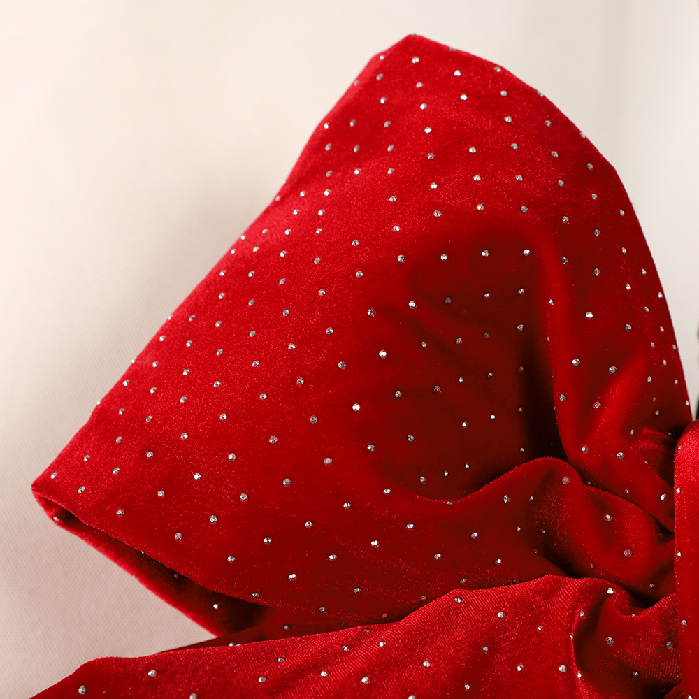 18in Red Diamante Velour Bow Elegant Polka Dot Green Velvet Decorative Bow