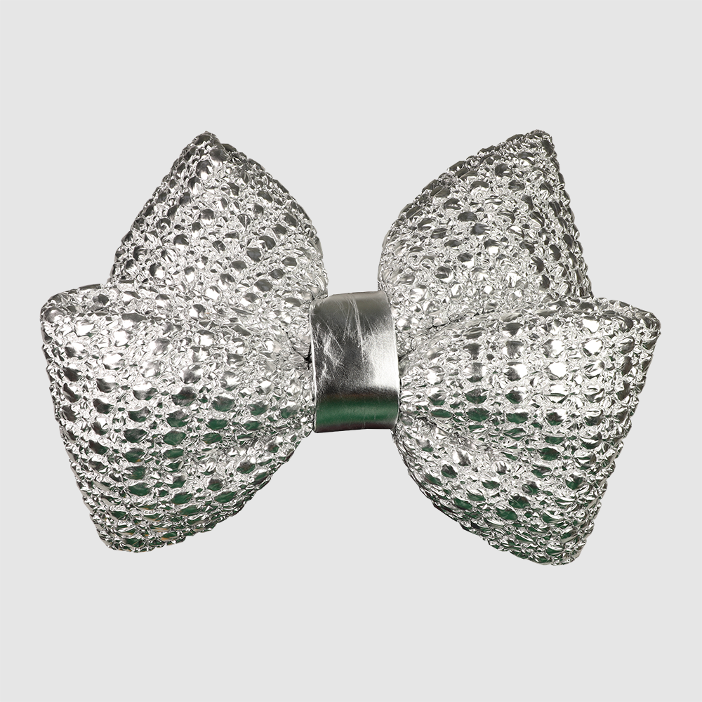 48in Silver Padded Bow Luxury Silver Metallic Bow Tie – Statement Party Accessory