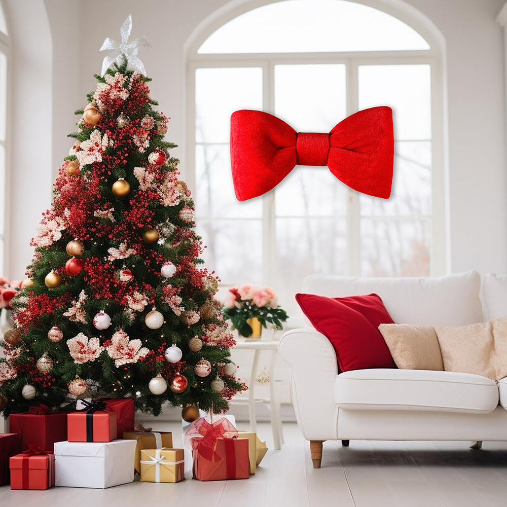 48" Red 2-Loop Winter Faux fur Bow Luxury Bow Tie for Formal Events