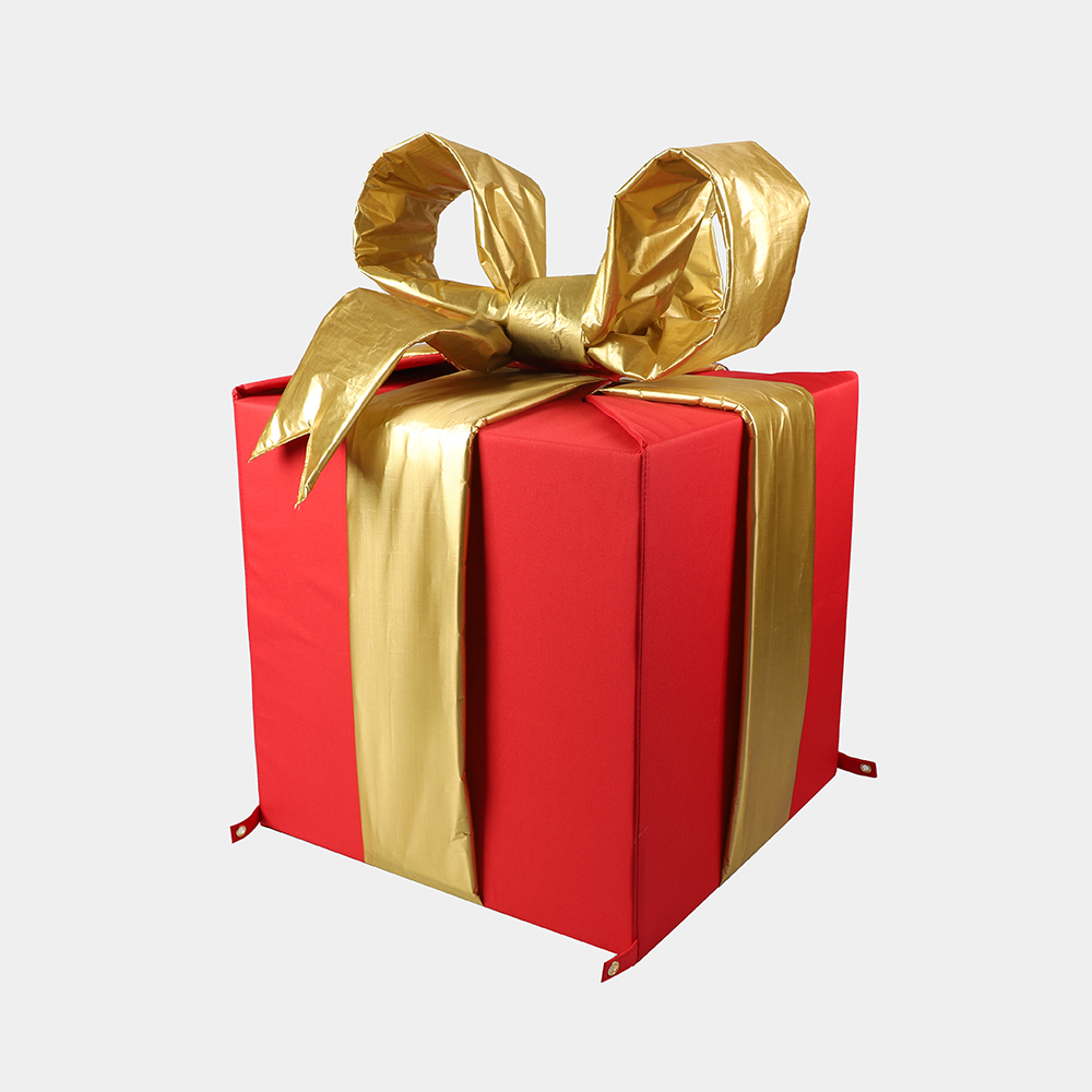 12 in Pre-lit Nylon Gift  Box w/ Bow in Mylar metallic Exterior With LED light Unique and Foldable Design