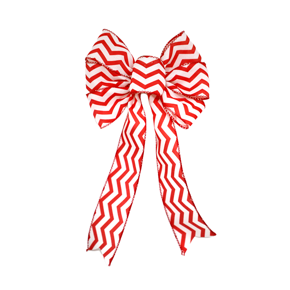 Red and White Chevron Christmas Bow - Stylish Holiday Accent