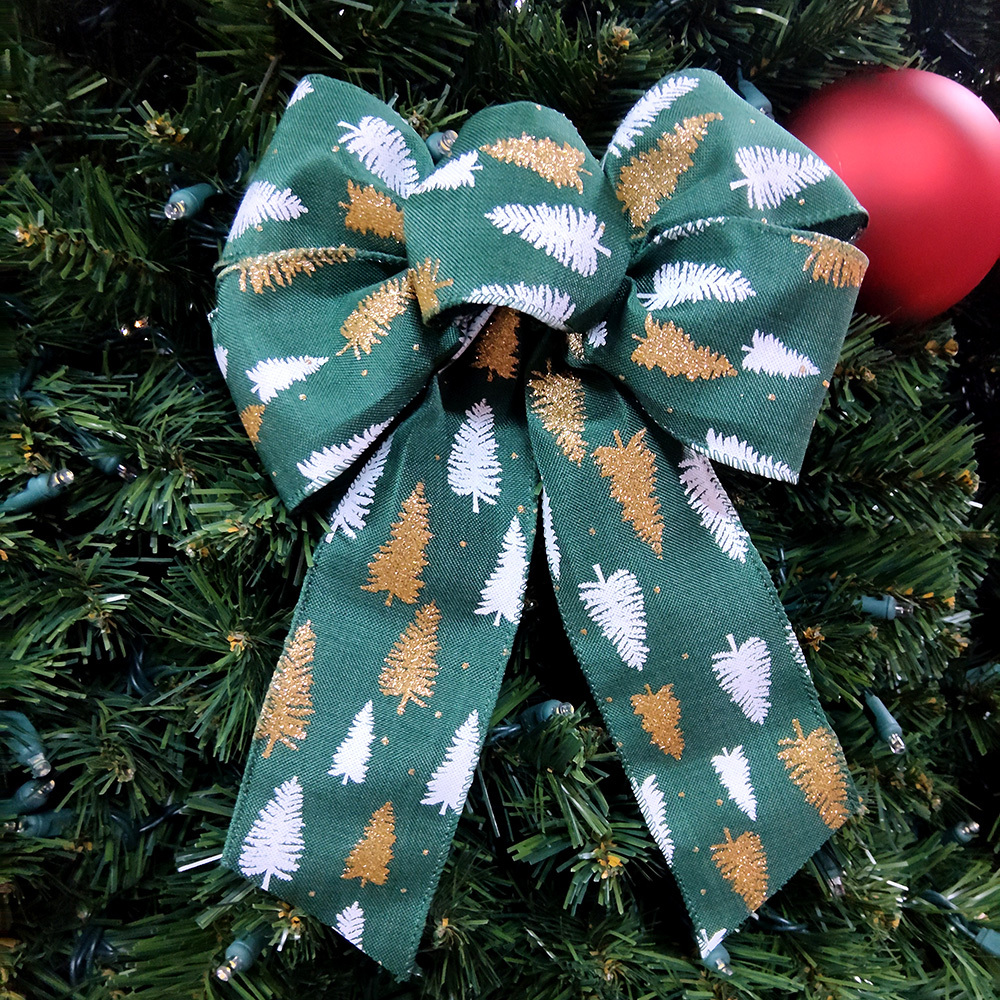 Elegant Gold Pine Tree Christmas Bow - Perfect for Holiday Decorations