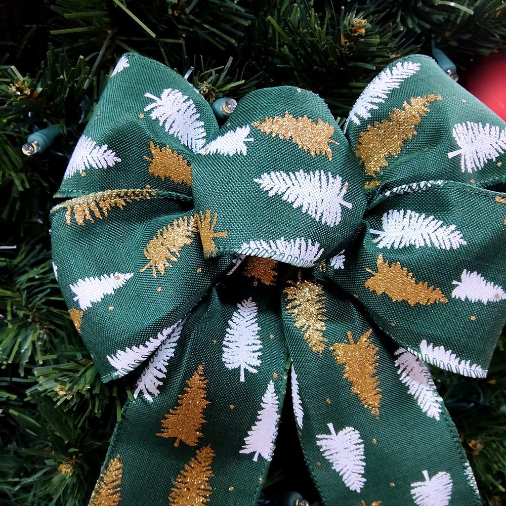 Elegant Gold Pine Tree Christmas Bow - Perfect for Holiday Decorations