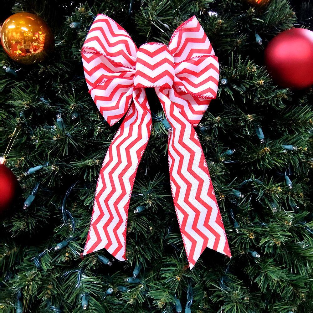 Red and White Chevron Christmas Bow - Stylish Holiday Accent