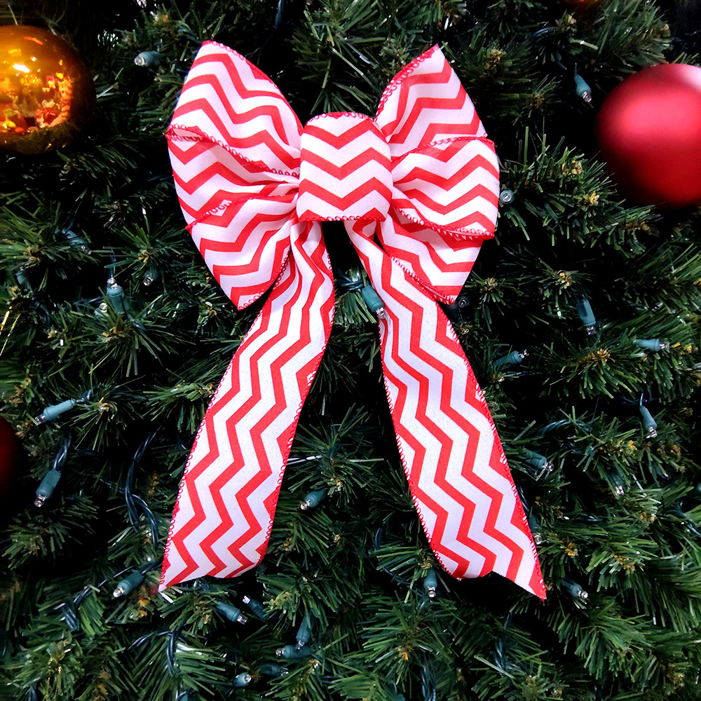 Red and White Chevron Christmas Bow - Stylish Holiday Accent