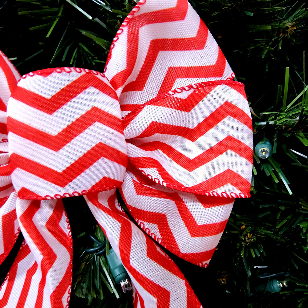 Red and White Chevron Christmas Bow - Stylish Holiday Accent