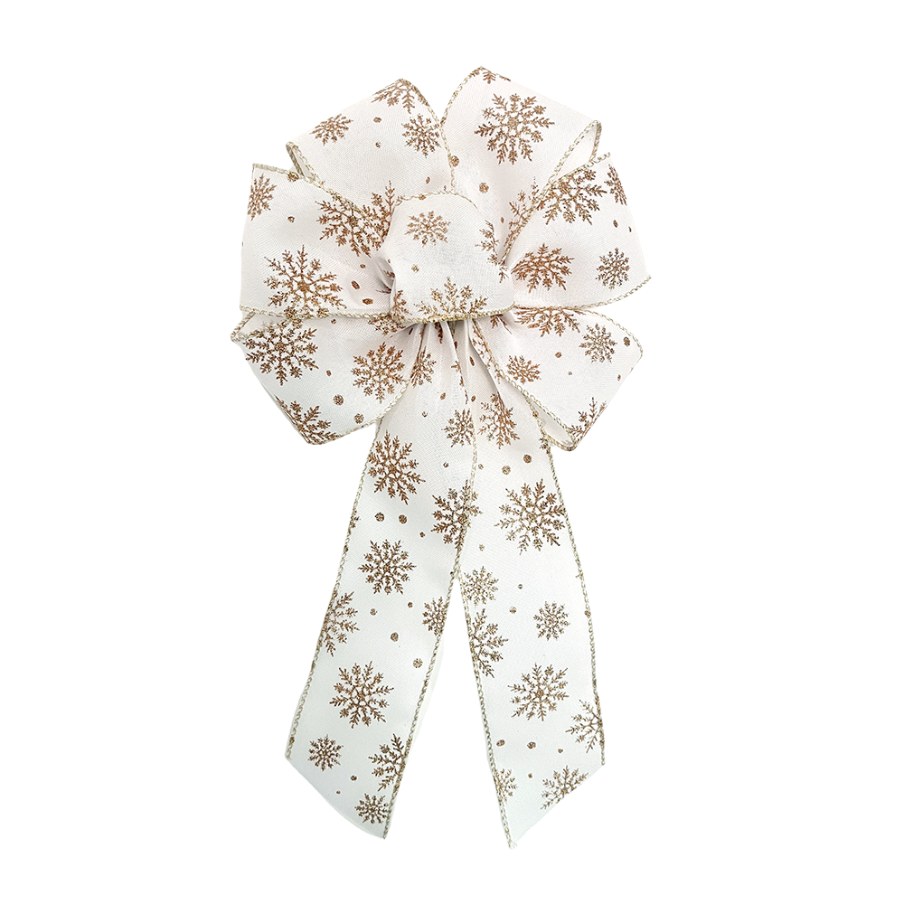 Elegant Gold Snowflake Christmas Bow - Perfect for Holiday Decorations
