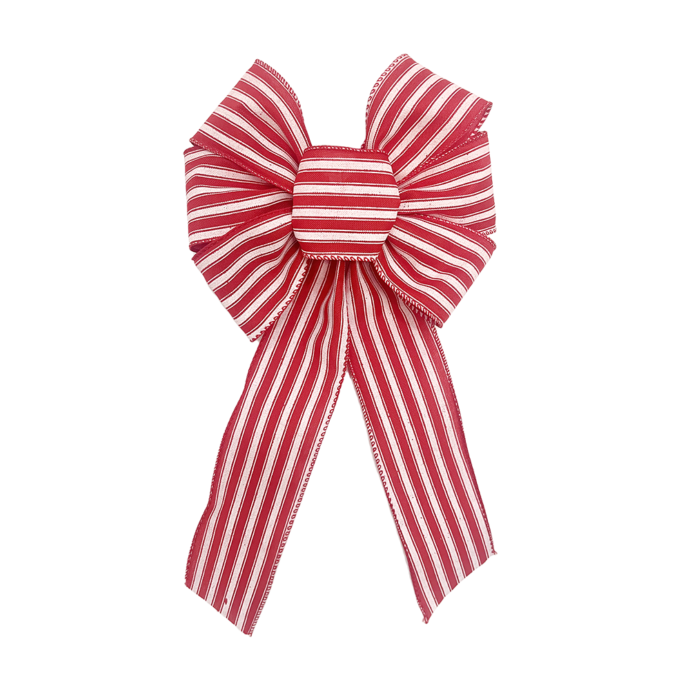Red Striped Candy Cane Christmas Bow - Festive Holiday Accent