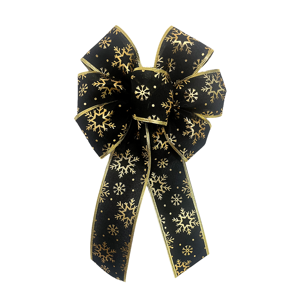 Elegant Blue and Gold Christmas Decorative Bow – Festive Ribbon for Tree, Wreath, and Gifts