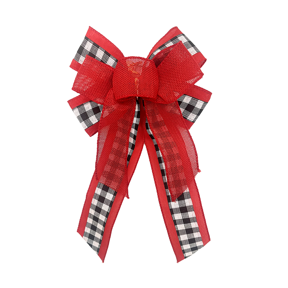 Festive Red and Buffalo Plaid Christmas Bow – Holiday Ribbon for Wreaths, Trees & Gifts