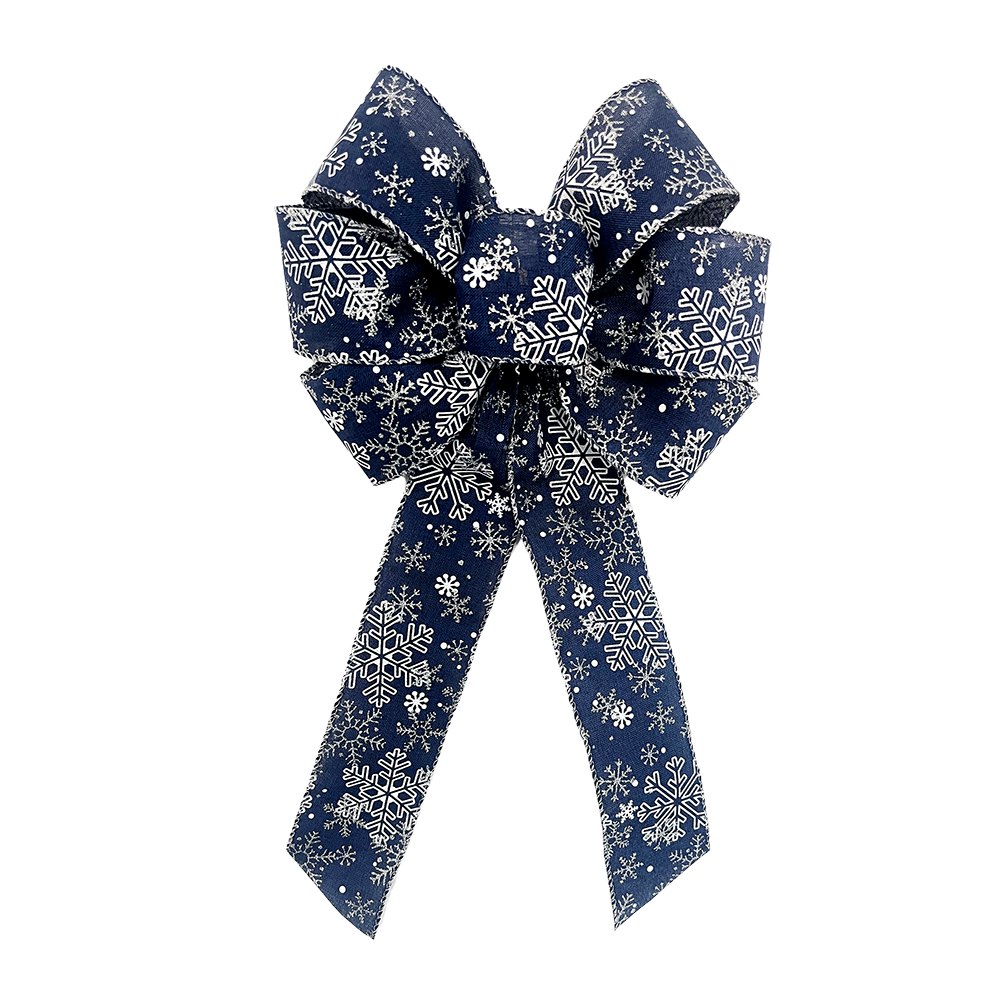 Elegant Navy Snowflake Christmas Bow Decorations Online