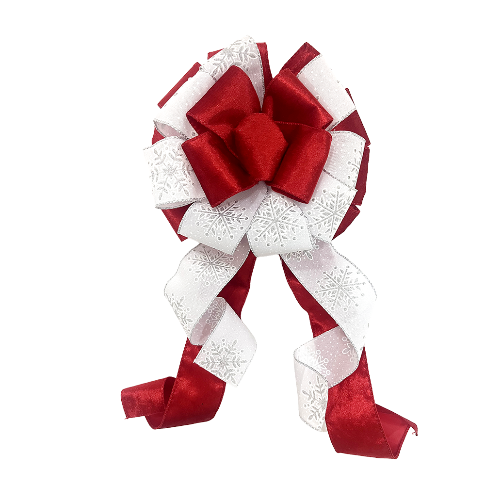Red and White Snowflake Christmas Bow Decoration