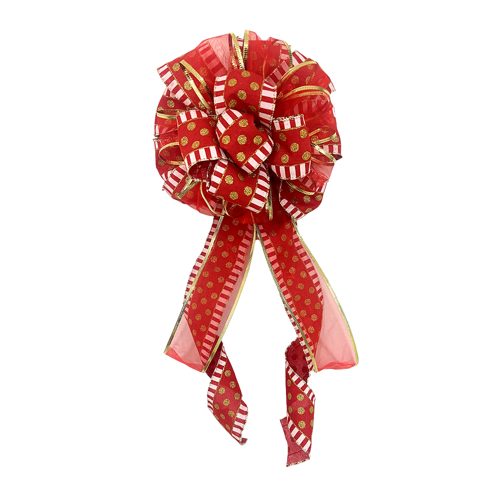 Festive Red Polka Dot Christmas Bow Decoration