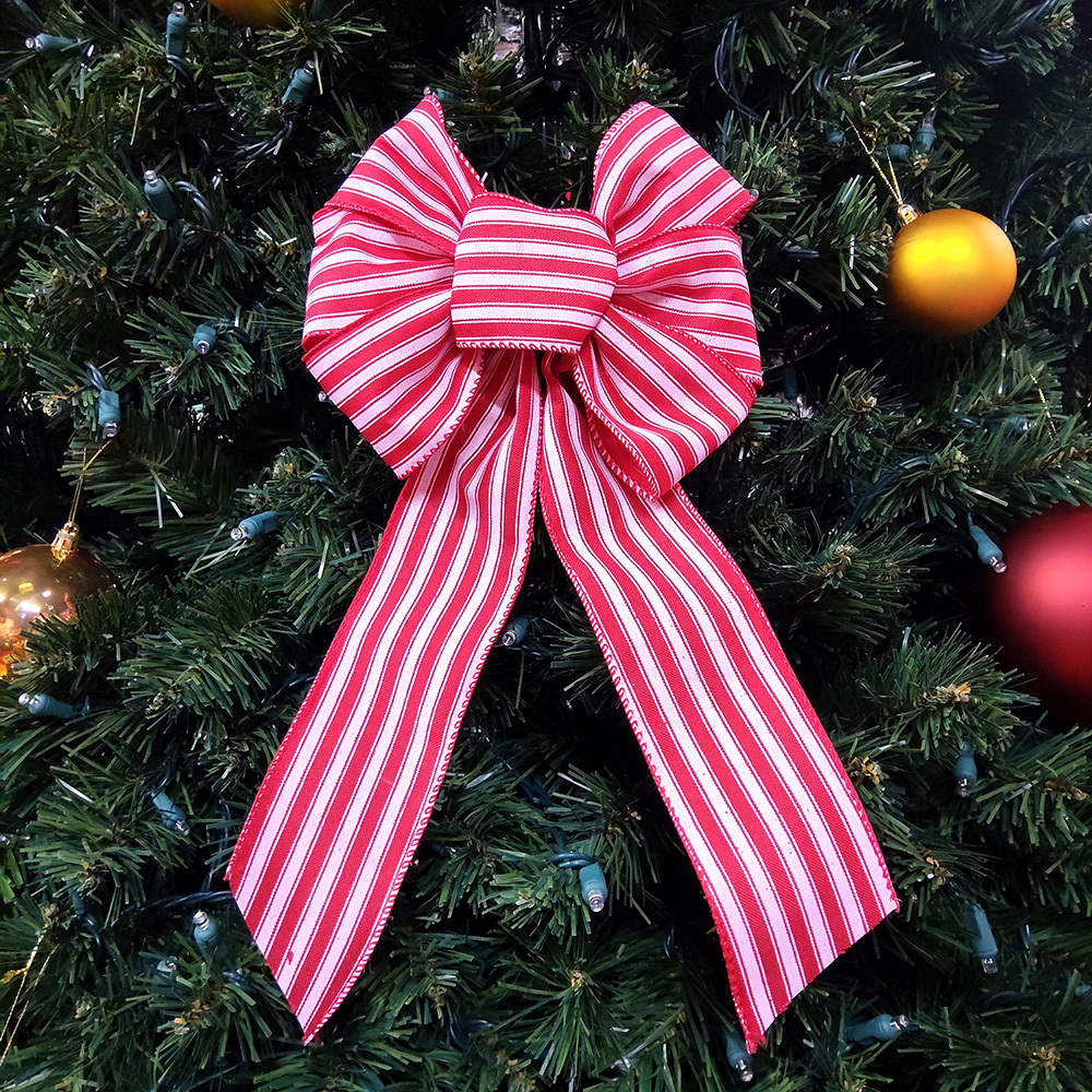 Red Striped Candy Cane Christmas Bow - Festive Holiday Accent