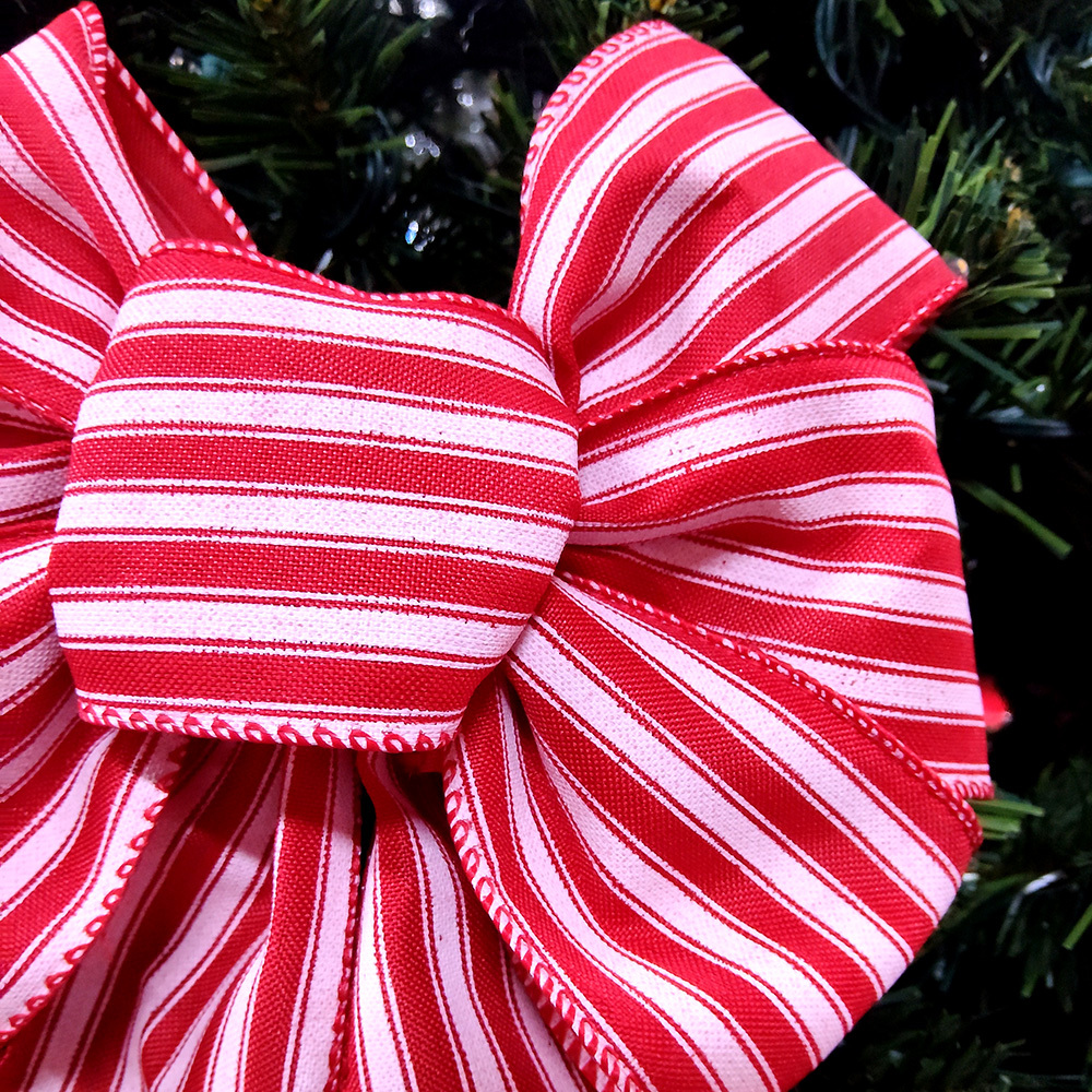 Red Striped Candy Cane Christmas Bow - Festive Holiday Accent