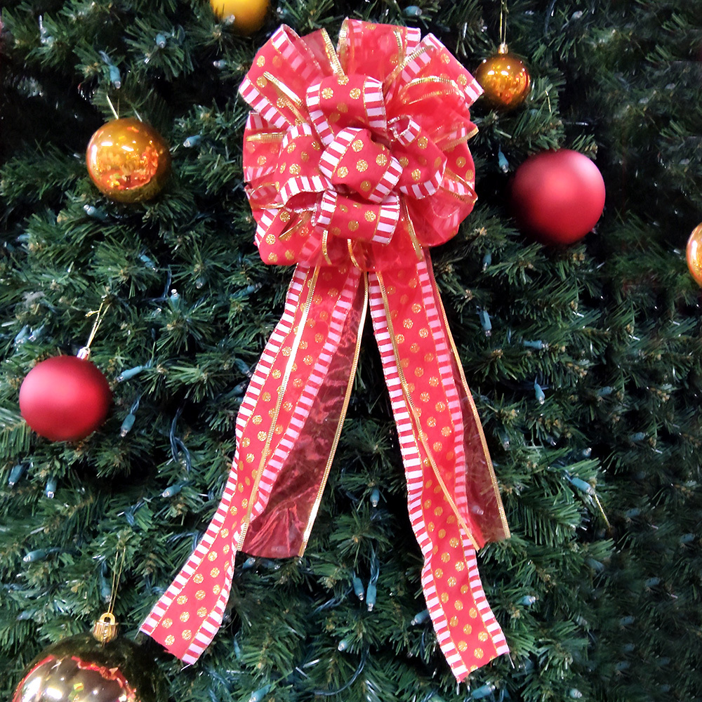Festive Red Polka Dot Christmas Bow Decoration