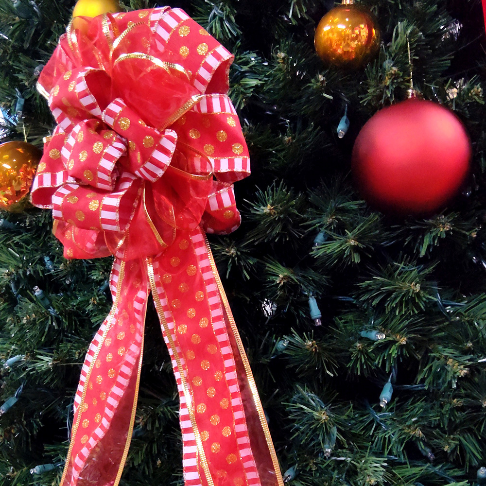Festive Red Polka Dot Christmas Bow Decoration