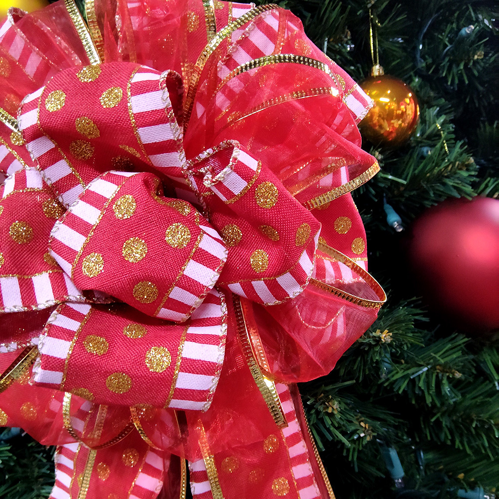Festive Red Polka Dot Christmas Bow Decoration