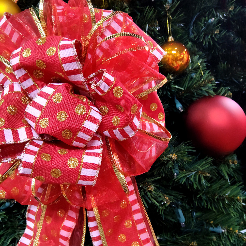 Festive Red Polka Dot Christmas Bow Decoration