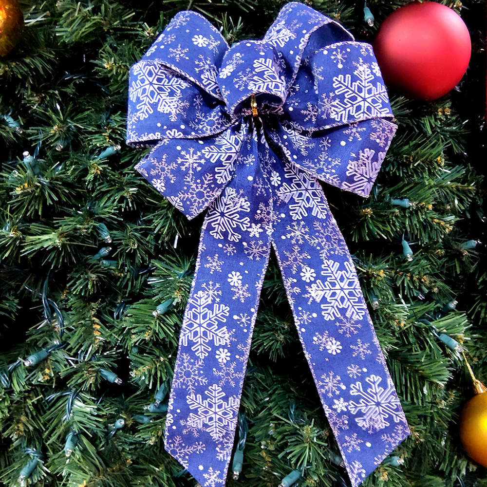 Elegant Navy Snowflake Christmas Bow Decorations Online
