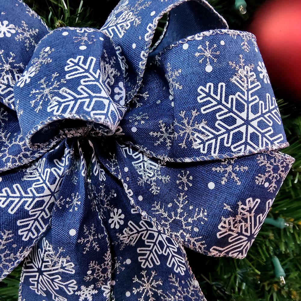 Elegant Navy Snowflake Christmas Bow Decorations Online