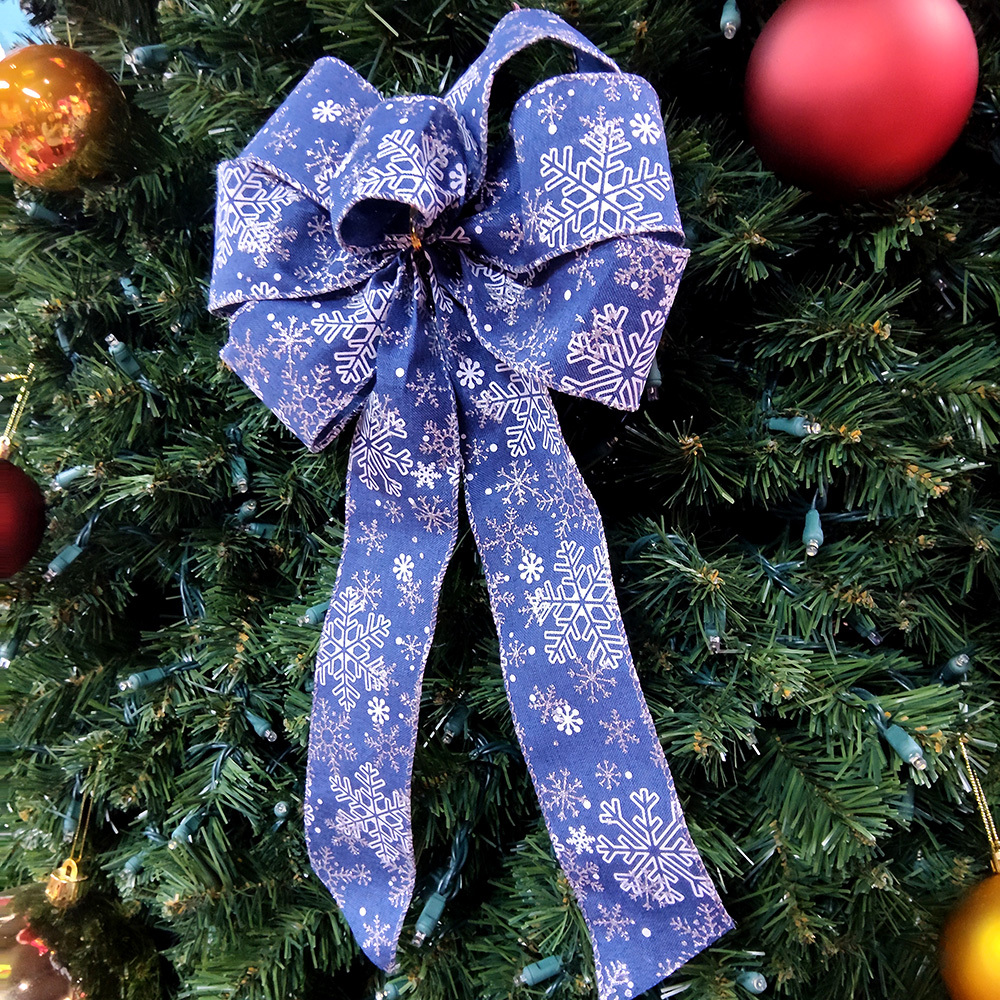Elegant Navy Snowflake Christmas Bow Decorations Online