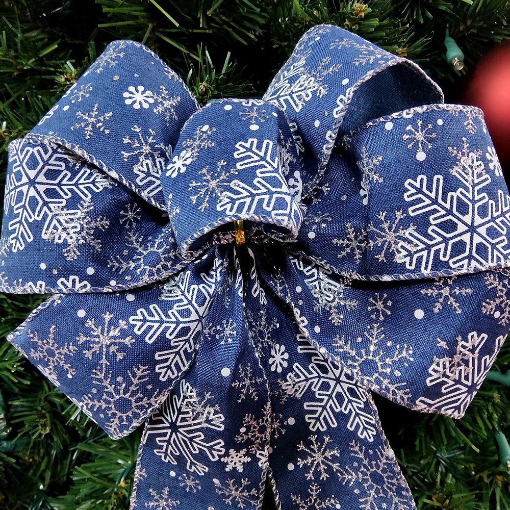 Elegant Navy Snowflake Christmas Bow Decorations Online