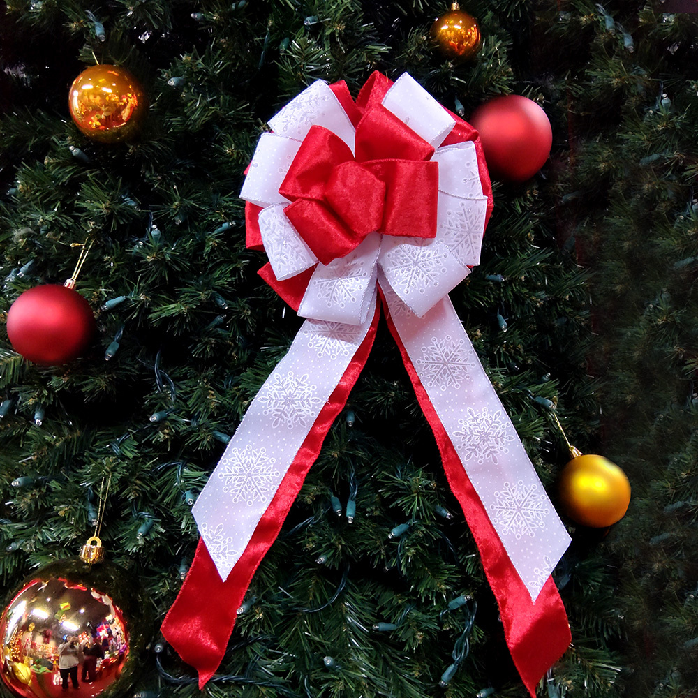Red and White Snowflake Christmas Bow Decoration