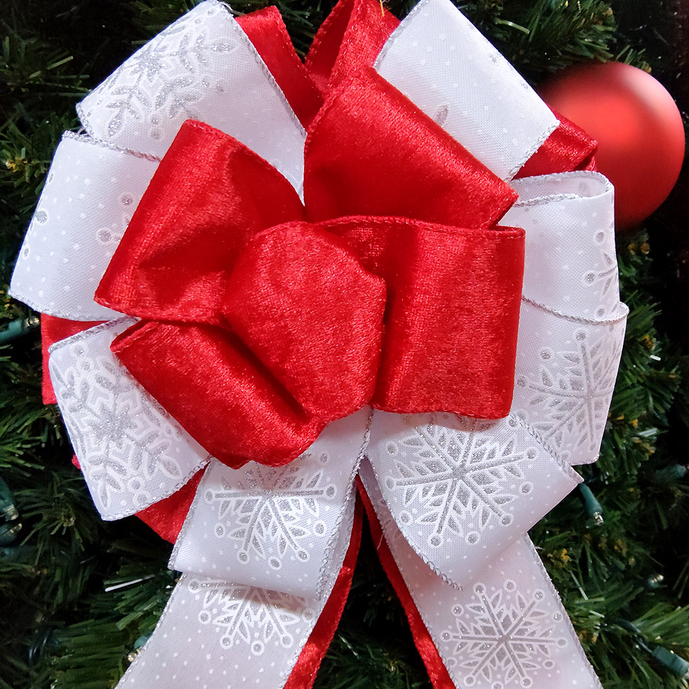 Red and White Snowflake Christmas Bow Decoration