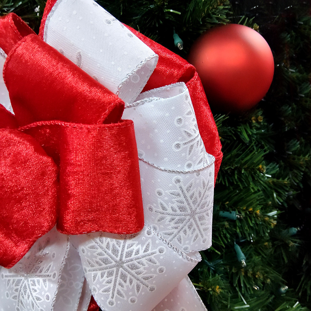 Red and White Snowflake Christmas Bow Decoration
